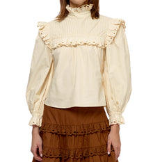 Stellah Eyelet Trimmed High Neck Blouse - Cream