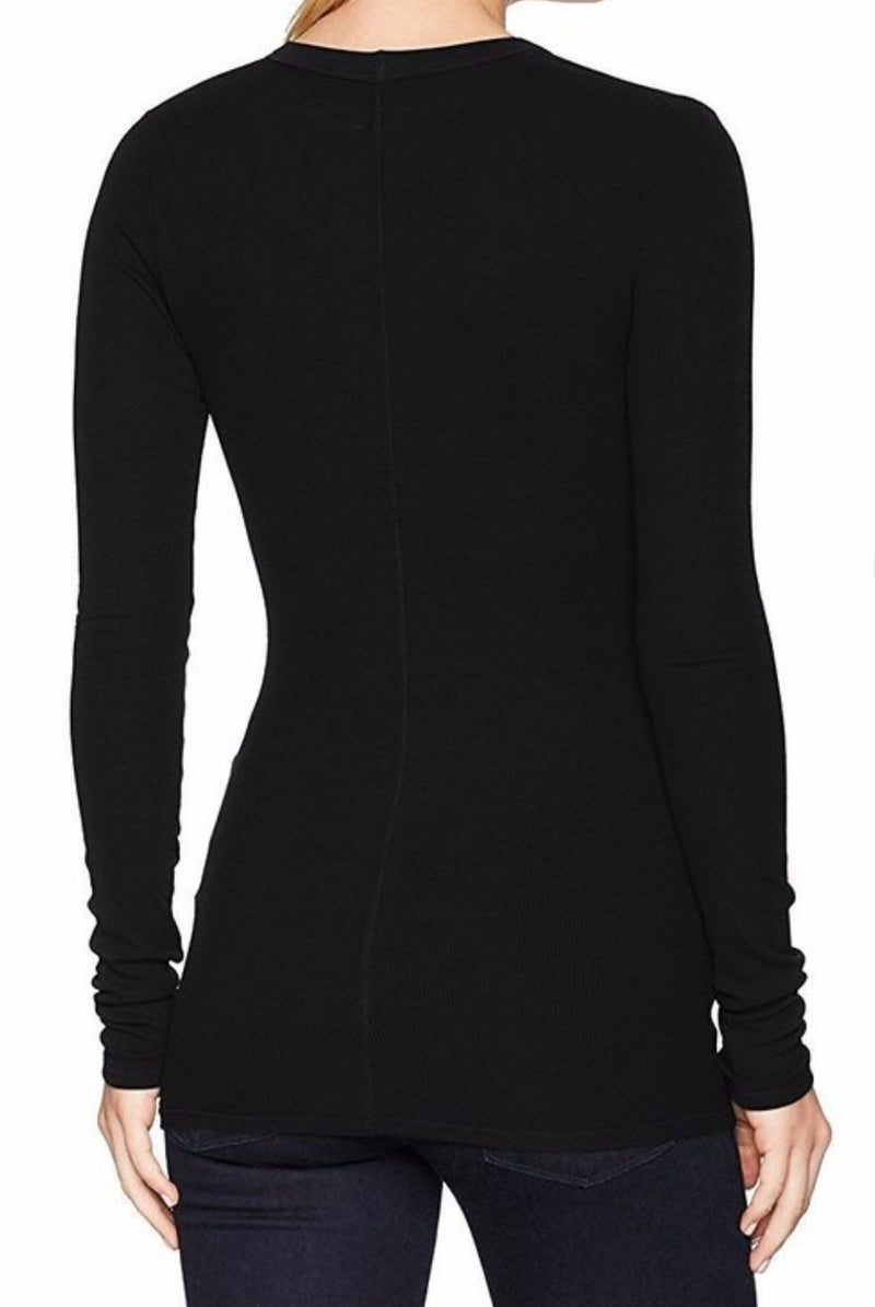 Enza Costa Silk Rib Fitted Long Sleeve Top - Black