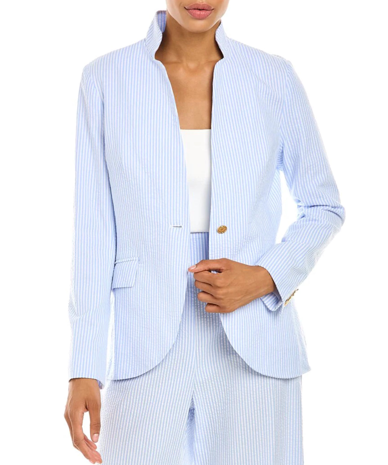 Melly M Seersucker Back Bay Blazer - Blue