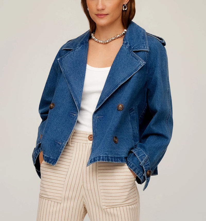 Fifteen Twenty Chelsea Cropped Trench Jacket - Denim