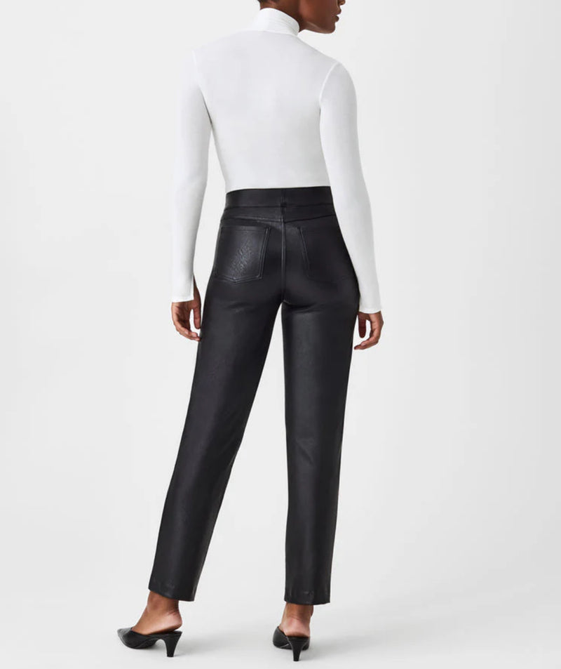 Spanx Leather-Like Slim Straight Pant - Luxe Black