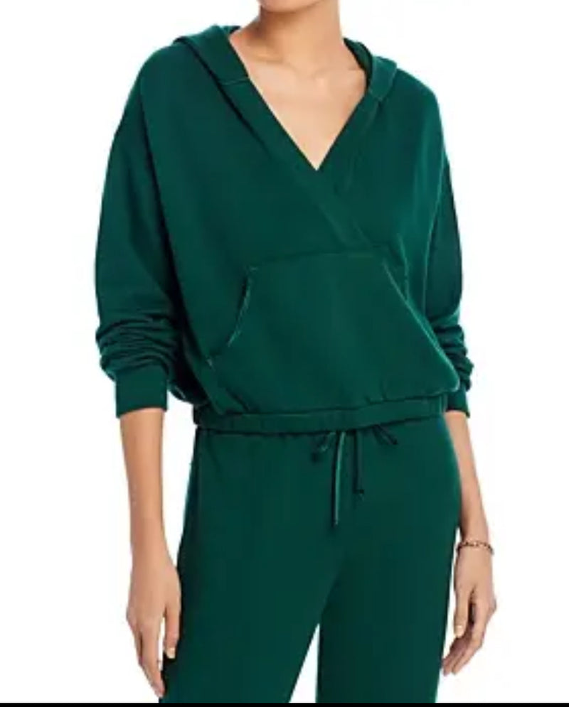 Monrow Supersoft Fleece V Hoody with Silky Piping - Evergreen