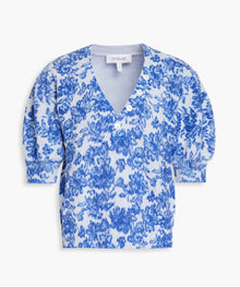 Derek Lam 10 Crosby Ray Floral Print Cotton Blend Puff Sleeve Henley