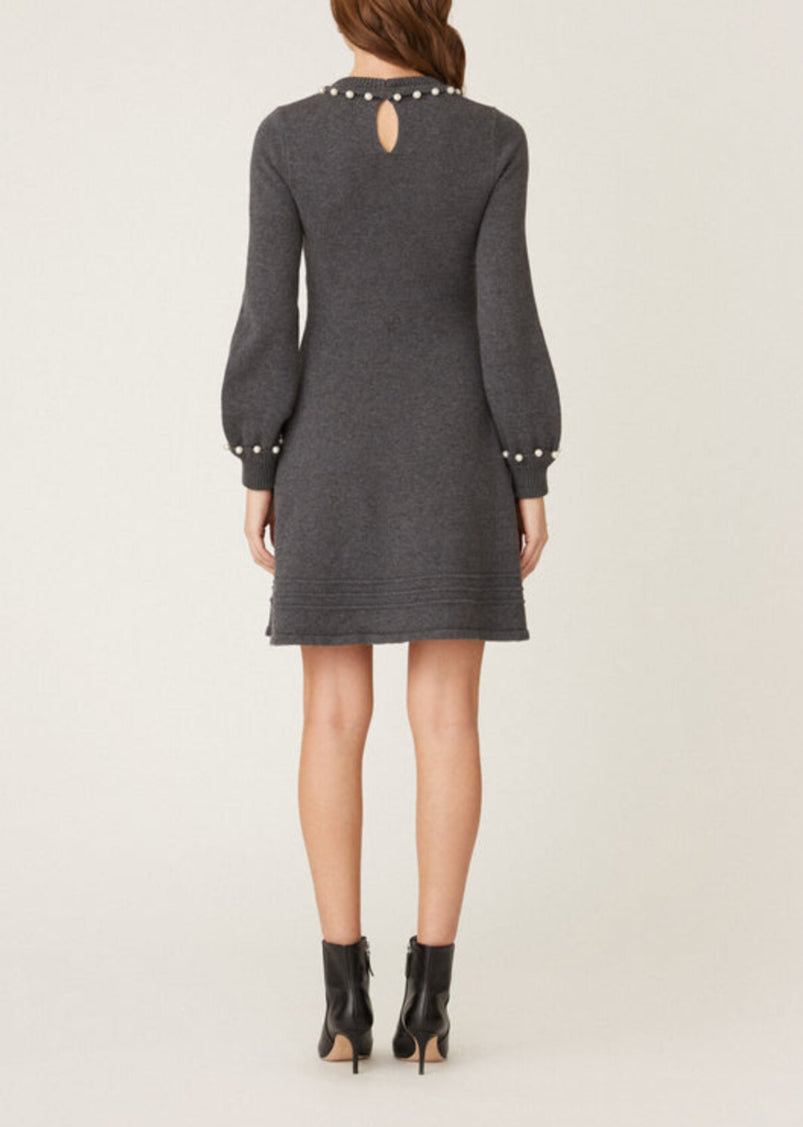 Shoshanna Charity Faux Pearl-Trim Mini Sweater Dress  - Heather