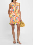 Badgley Mischka Collection Beaded Tassel-Trim Dress - Coral Multi