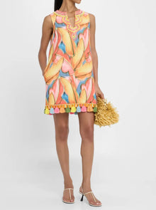 Badgley Mischka Collection Beaded Tassel-Trim Dress - Coral Multi