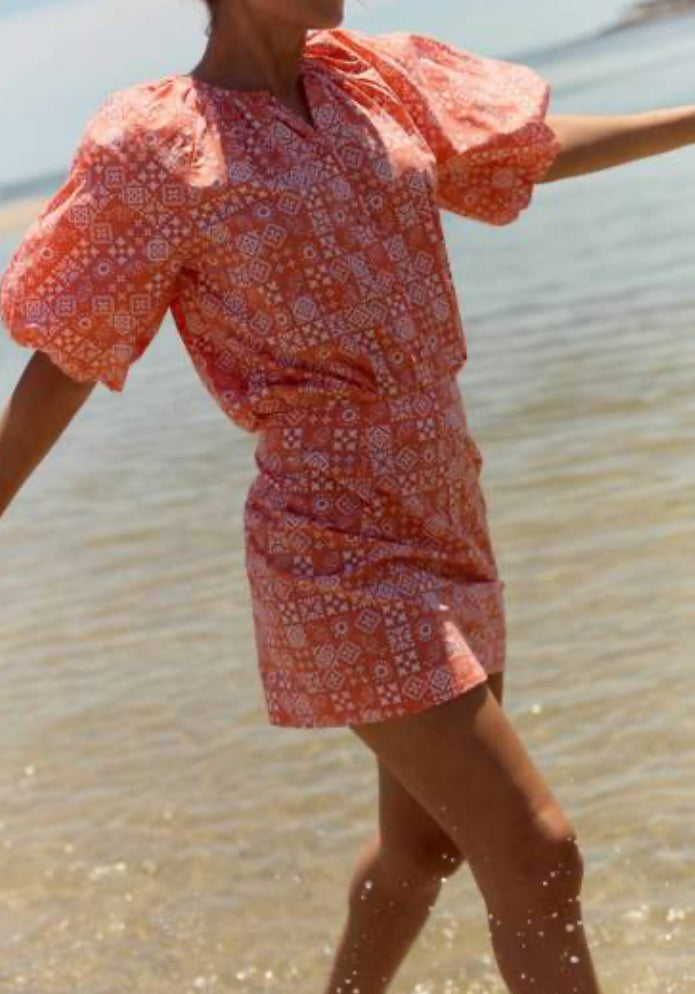 OLIVIA by livro Freda Top - Orange Checkerboard