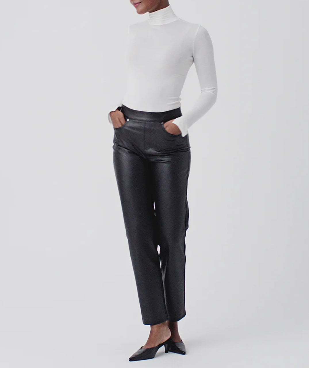 Spanx Leather-Like Slim Straight Pant - Luxe Black