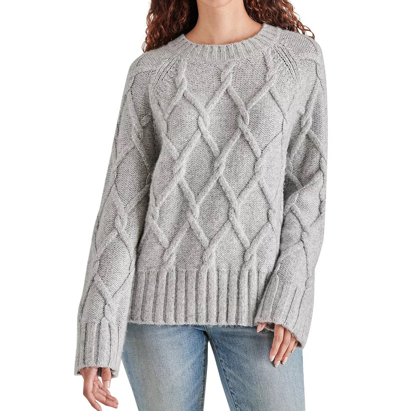 Steve Madden Micah Cable Knit Sweater - Silver/Grey