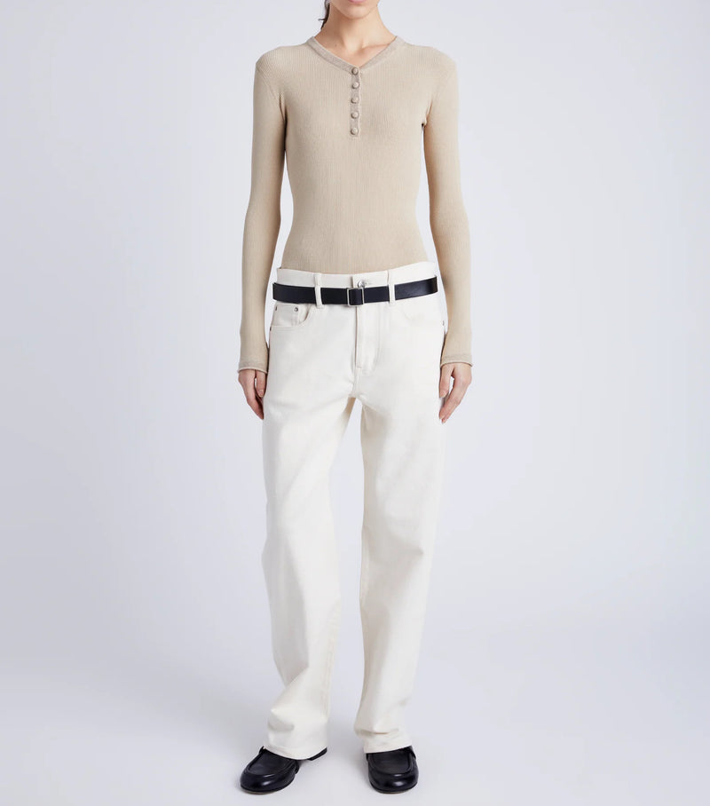 Proenza Schouler White Label Isla Knit Henley in Viscose Rib - Khaki
