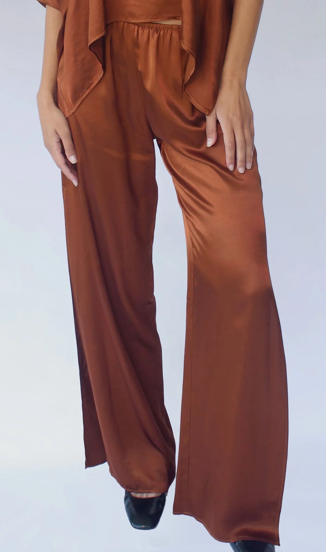 Starkx Silky Side Slit Pants - Rich Brown