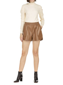 Joy Joy Faux Leather Shorts - Camel