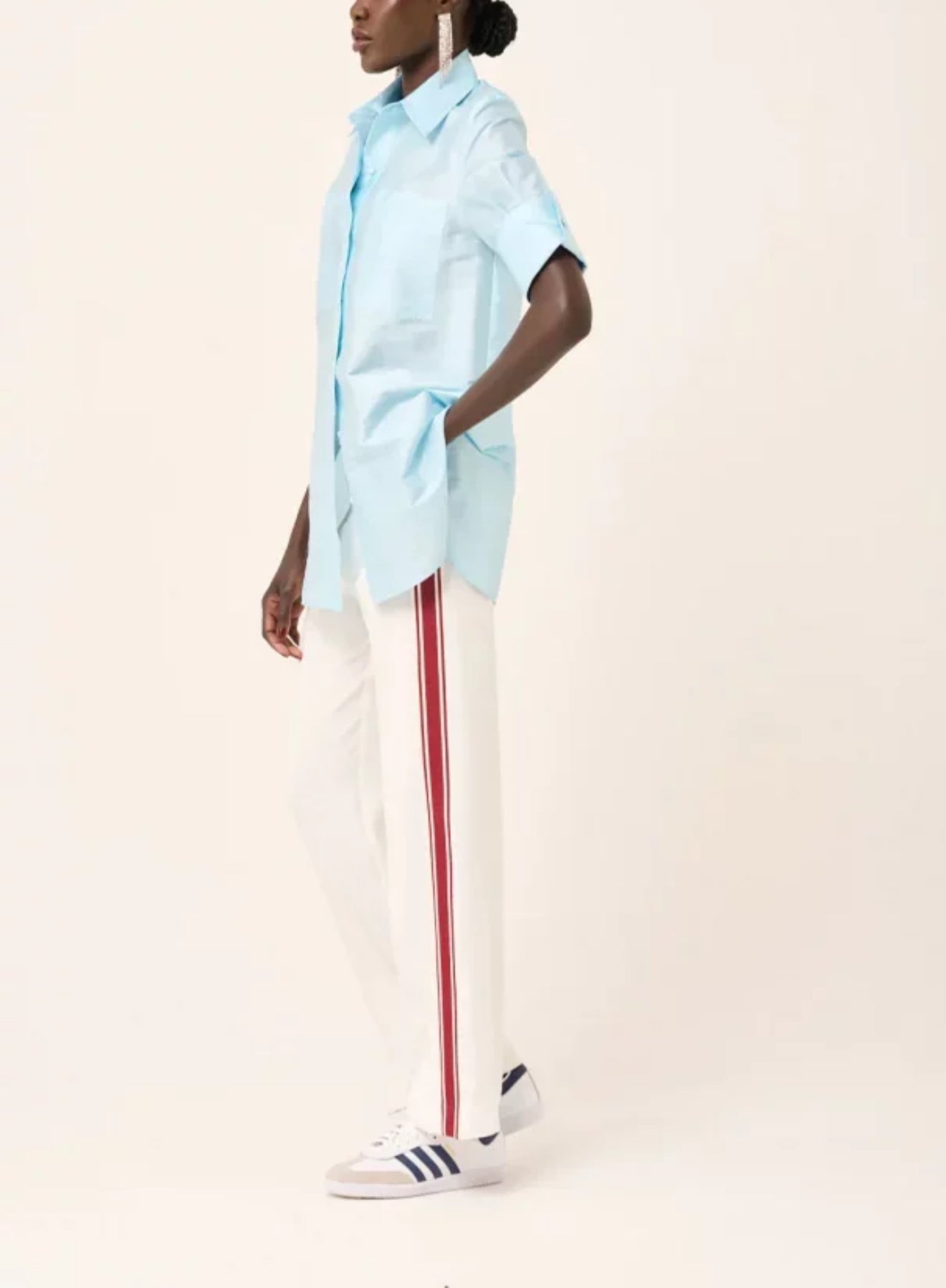 Le Stripe Luxe Tailored Track Pant - White/Red