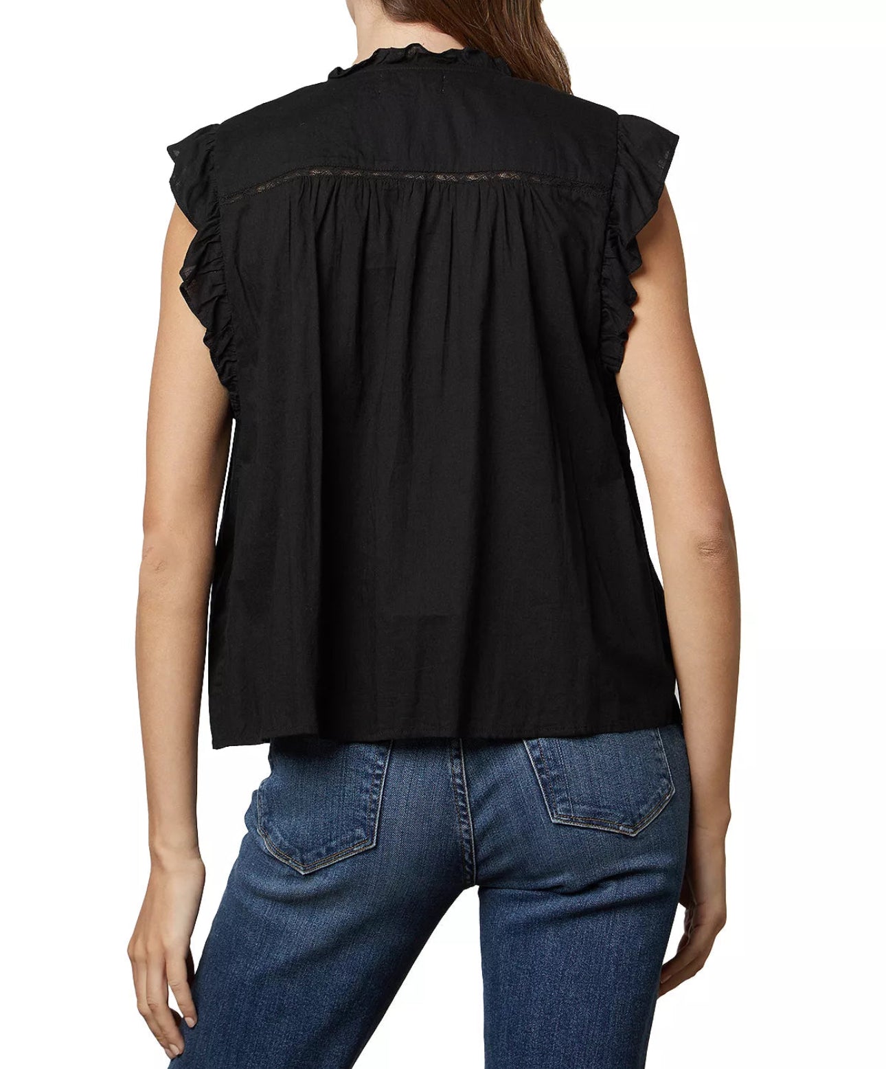 Velvet by Graham & Spencer Liana Cotton Lace Inset Top - Black