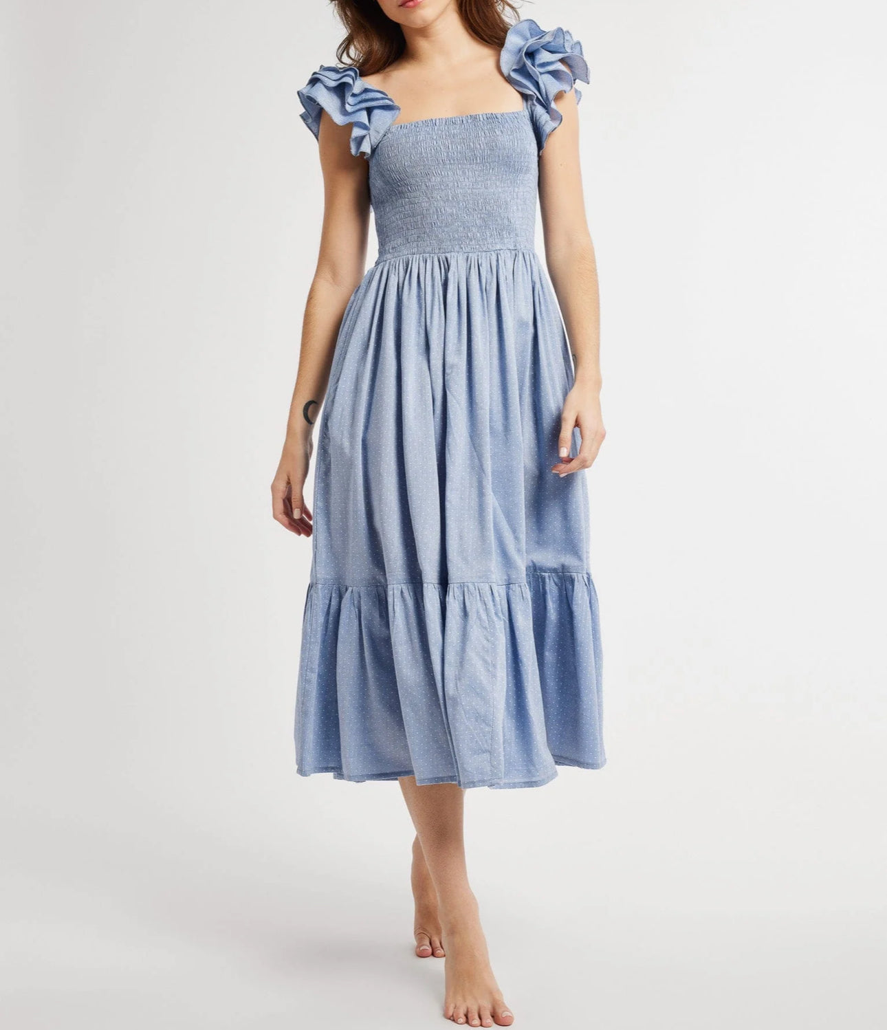 MILLE Olympic Chambray Polka Dot Dress