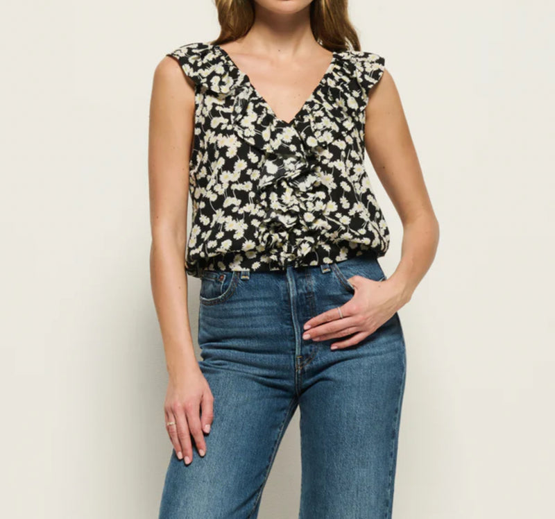 Nation Ltd Ella Ruffle Top - Black Hazy Daisy
