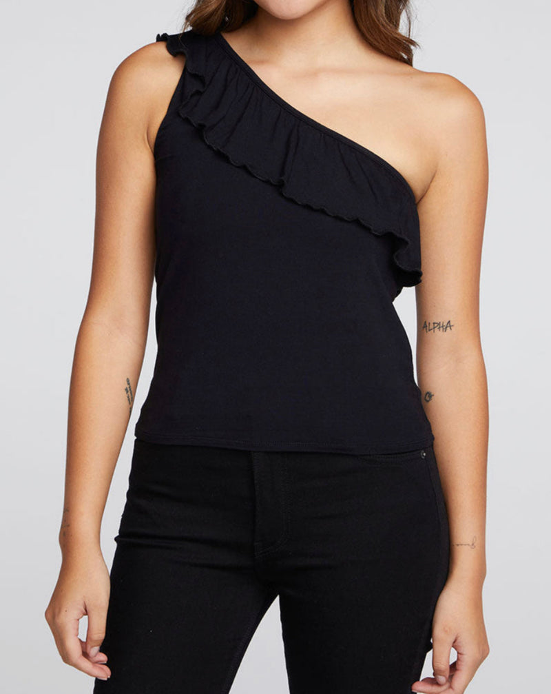 Chaser Cool Jersey One Shoulder Ruffle Top