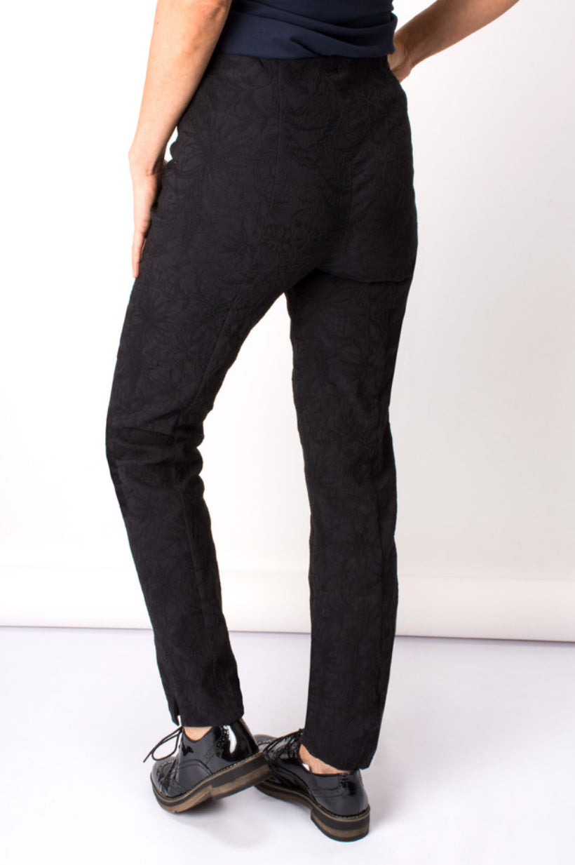 ROBELL Marie Flower Jacquard Slim Fit Trouser - Black