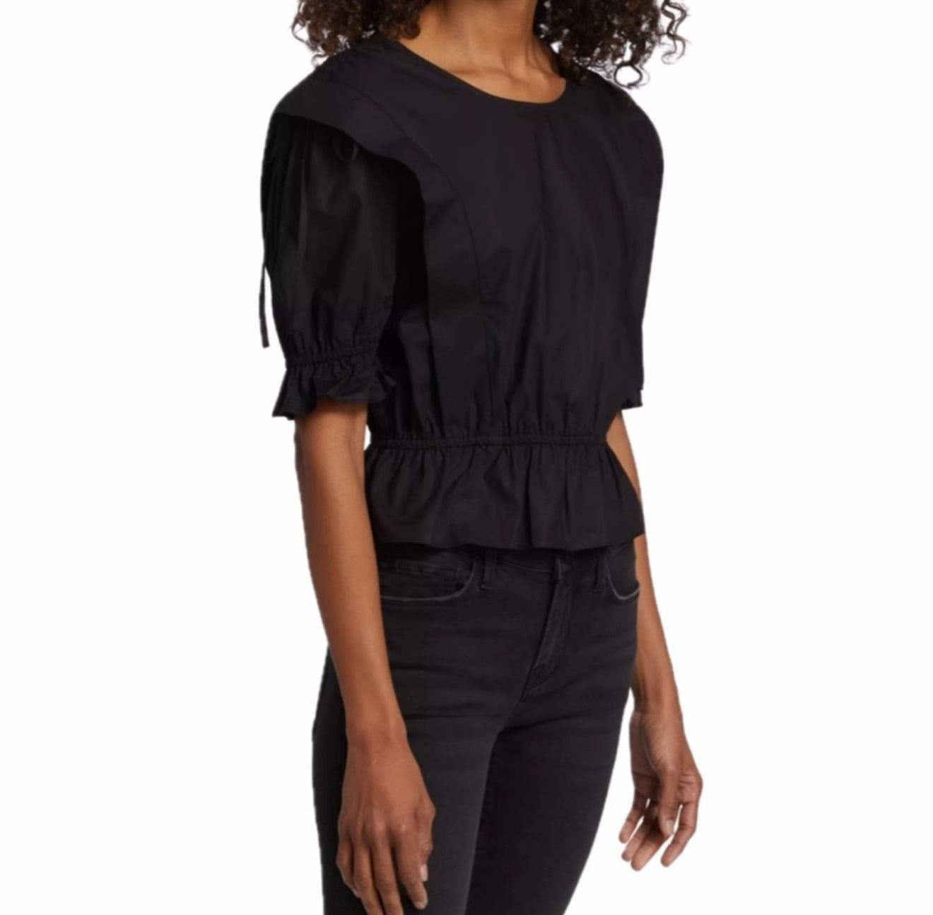 Frame Cinched Shoulder Tie Blouse - Black