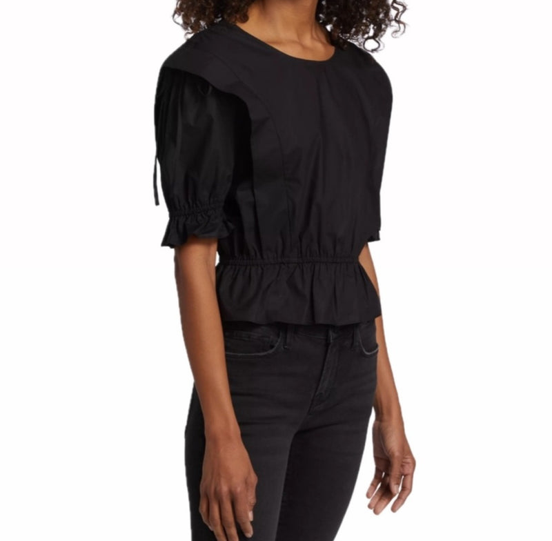 Frame Cinched Shoulder Tie Blouse - Black