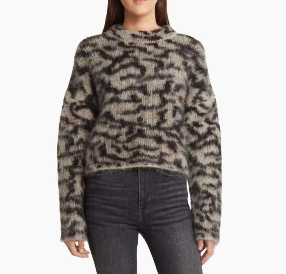 Frame Abstract Jacquard Crew Neck Sweater Mohair - Black Bone