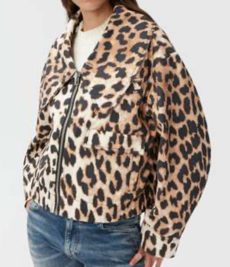 GANNI Big Leopard Print Jacket - Almond Milk