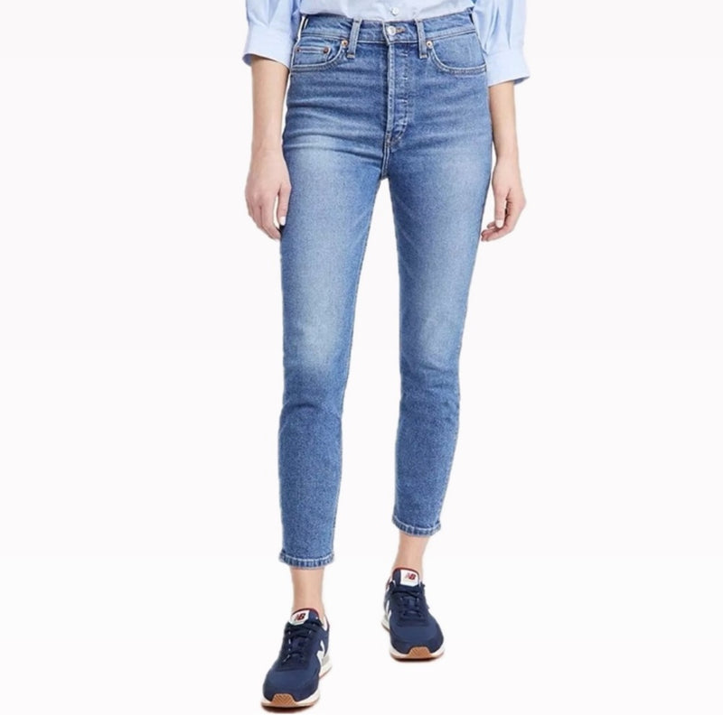 Re/Done The 90s High Rise Ankle Crop - Aged Indigo