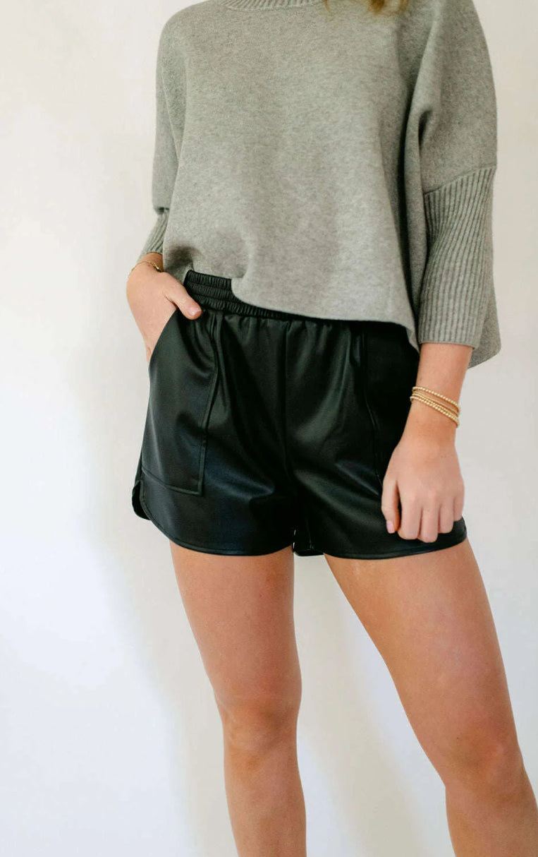 Joy Joy Faux Leather Shorts - Black