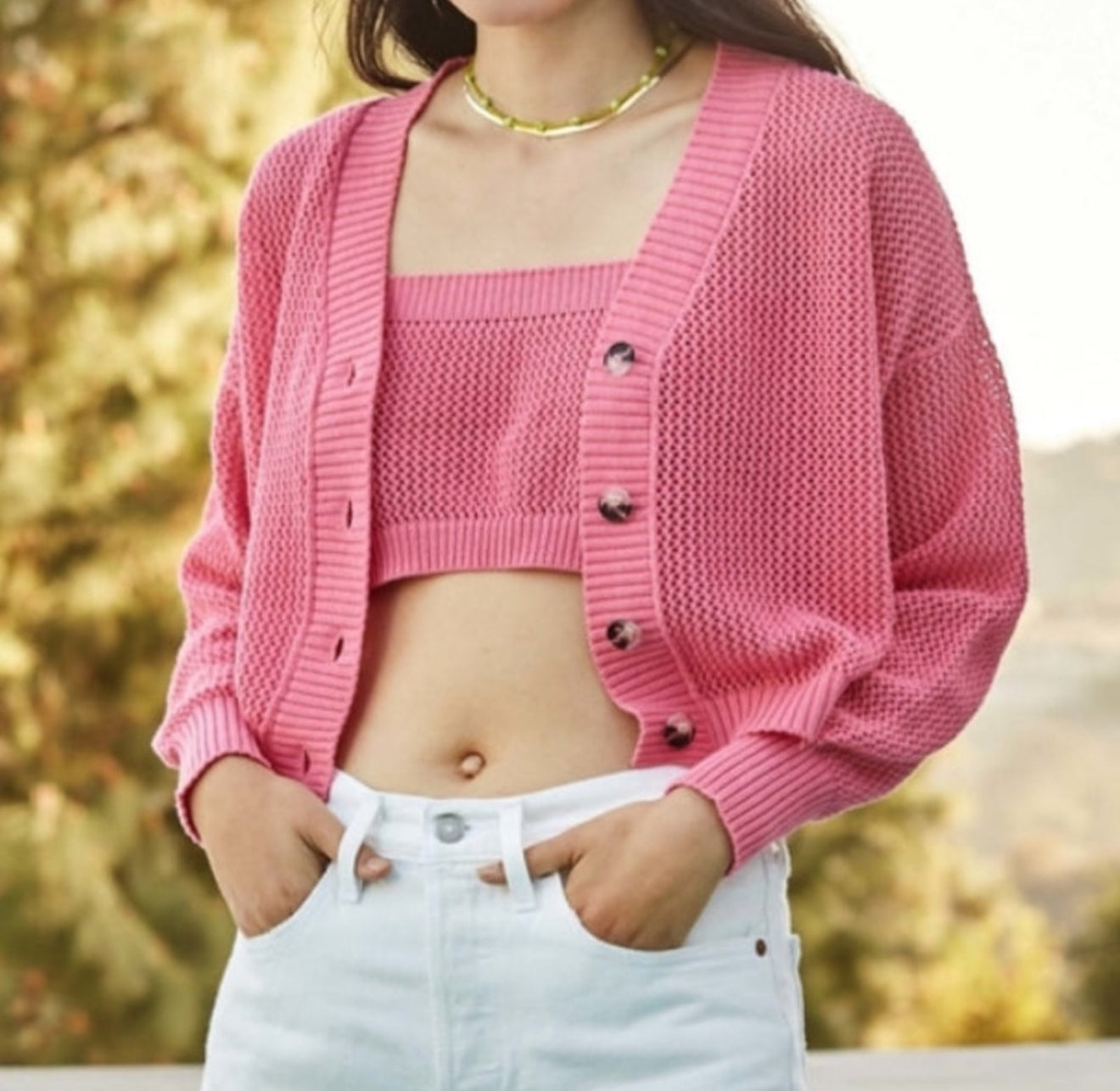 Callahan Knitwear Em Cardigan Set - Bubblegum Pink