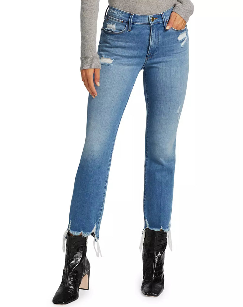 Frame Le High High-Rise Distressed Stretch Straight-Leg Jeans - Laskey Rips