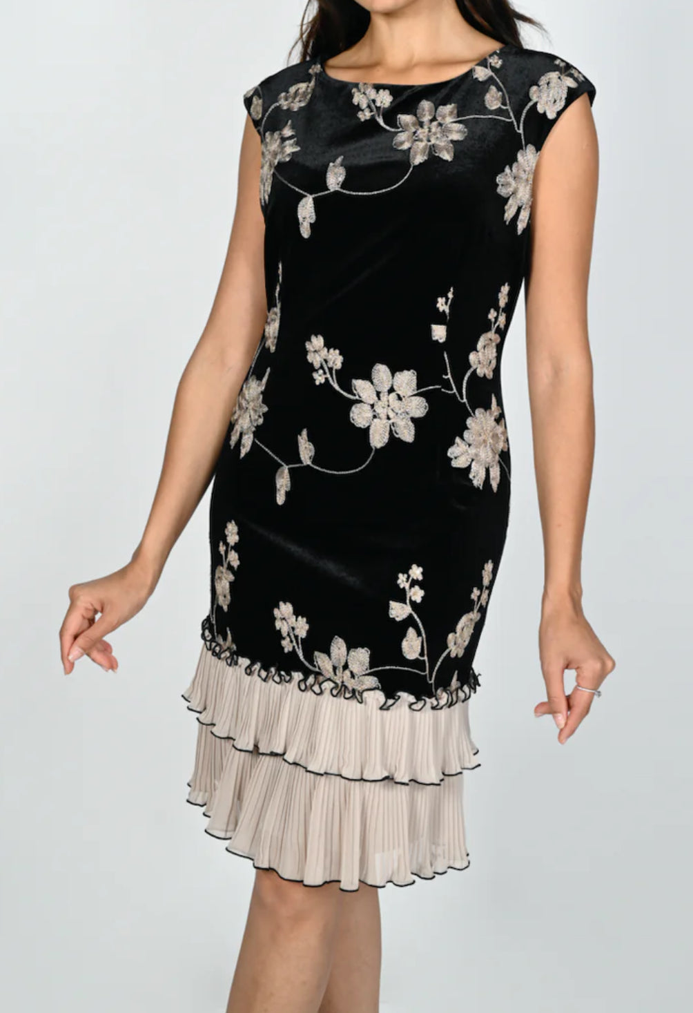 Frank Lyman Embroidered Velvet Dress- Black