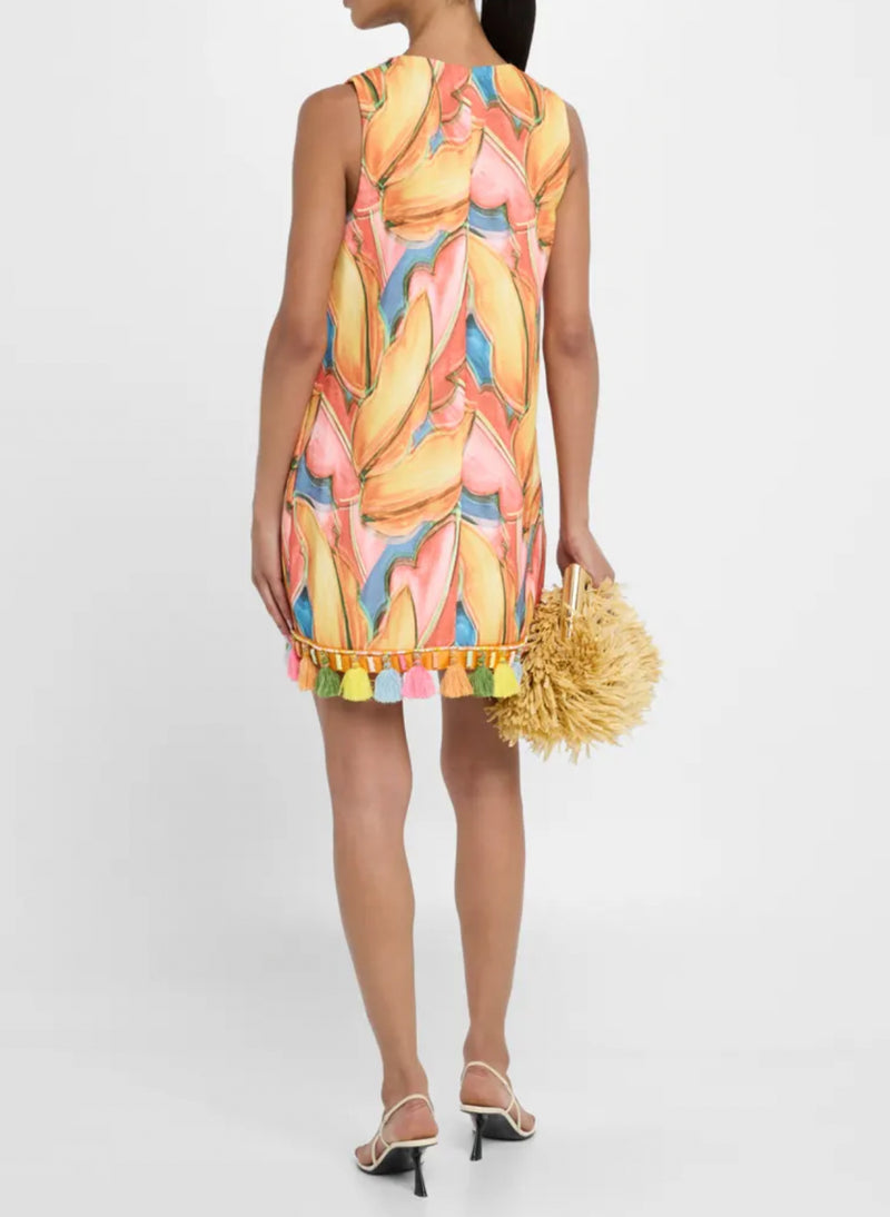 Badgley Mischka Collection Beaded Tassel-Trim Dress - Coral Multi