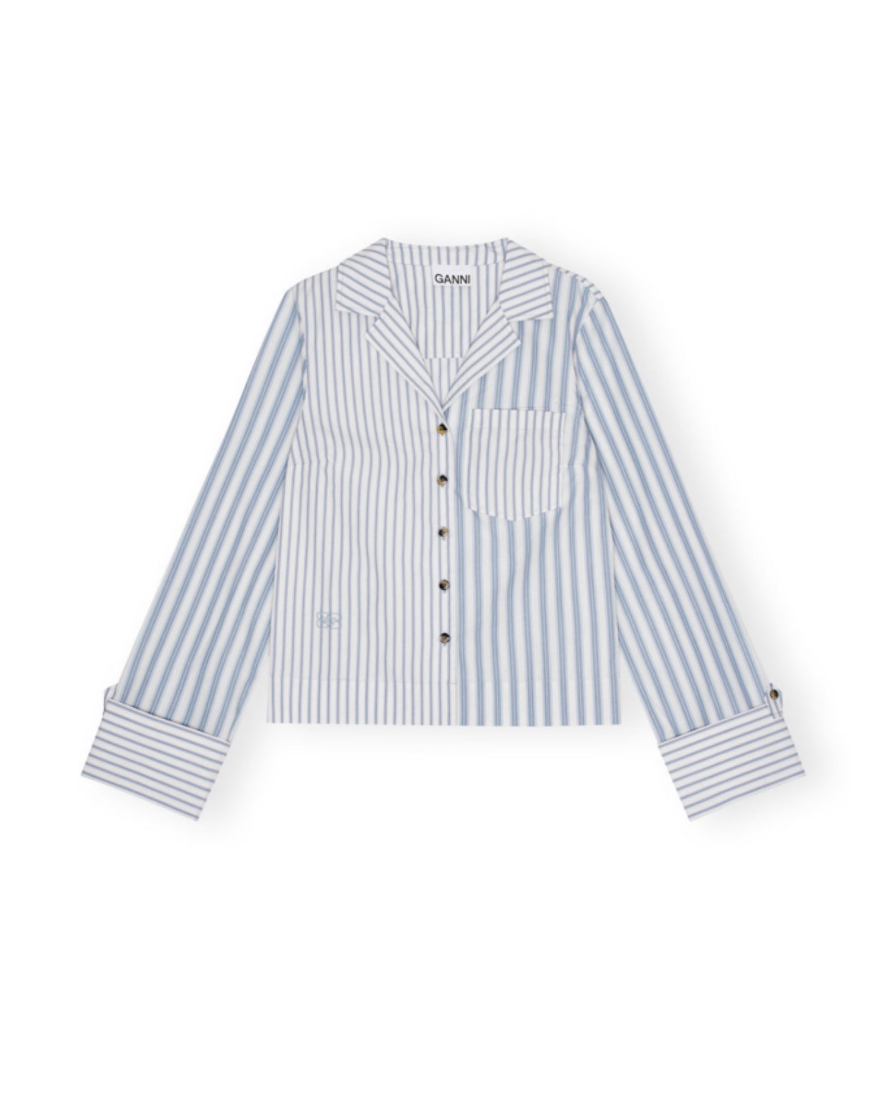 GANNI Stripe Cotton Shirt - Egret