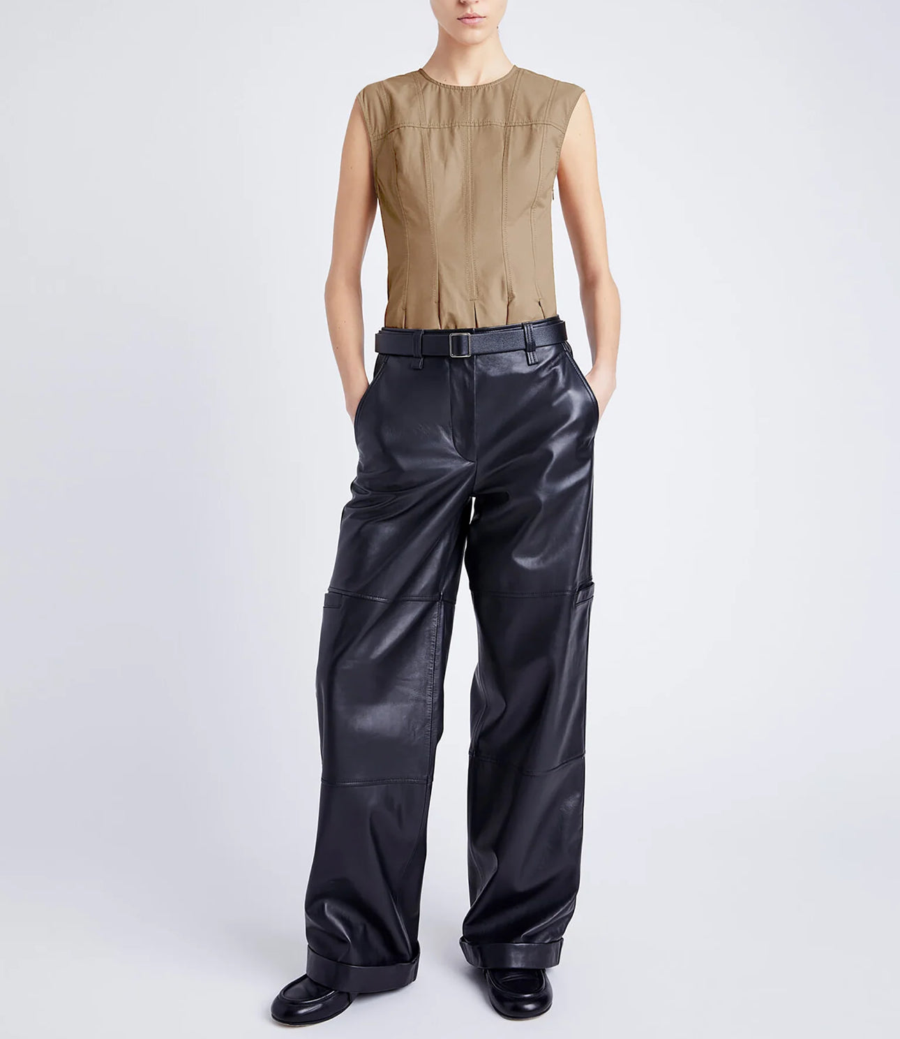 Proenza Schouler White Label Felix Top in Tech Cotton - Dark Birch