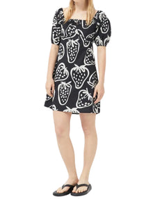 Compañia Fantastica Short Strawberry Print Dress - Black/White