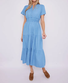 Sail To Sable Chambray Cinched Waist Midi Dress