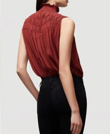 Frame Smocked Mock Neck Top - Burnt Henna