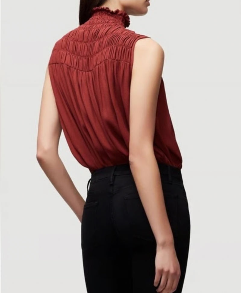 Frame Smocked Mock Neck Top - Burnt Henna
