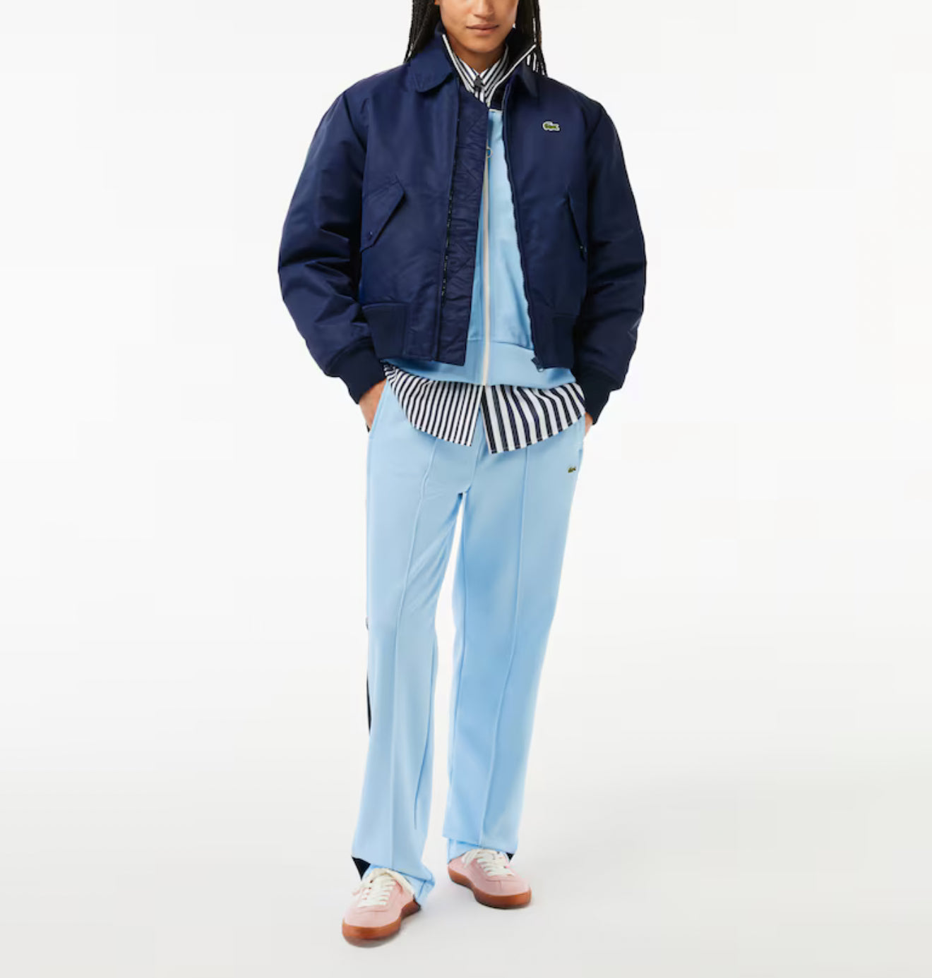 Lacoste Oversized Embroidered Logo Bomber Jacket - Navy