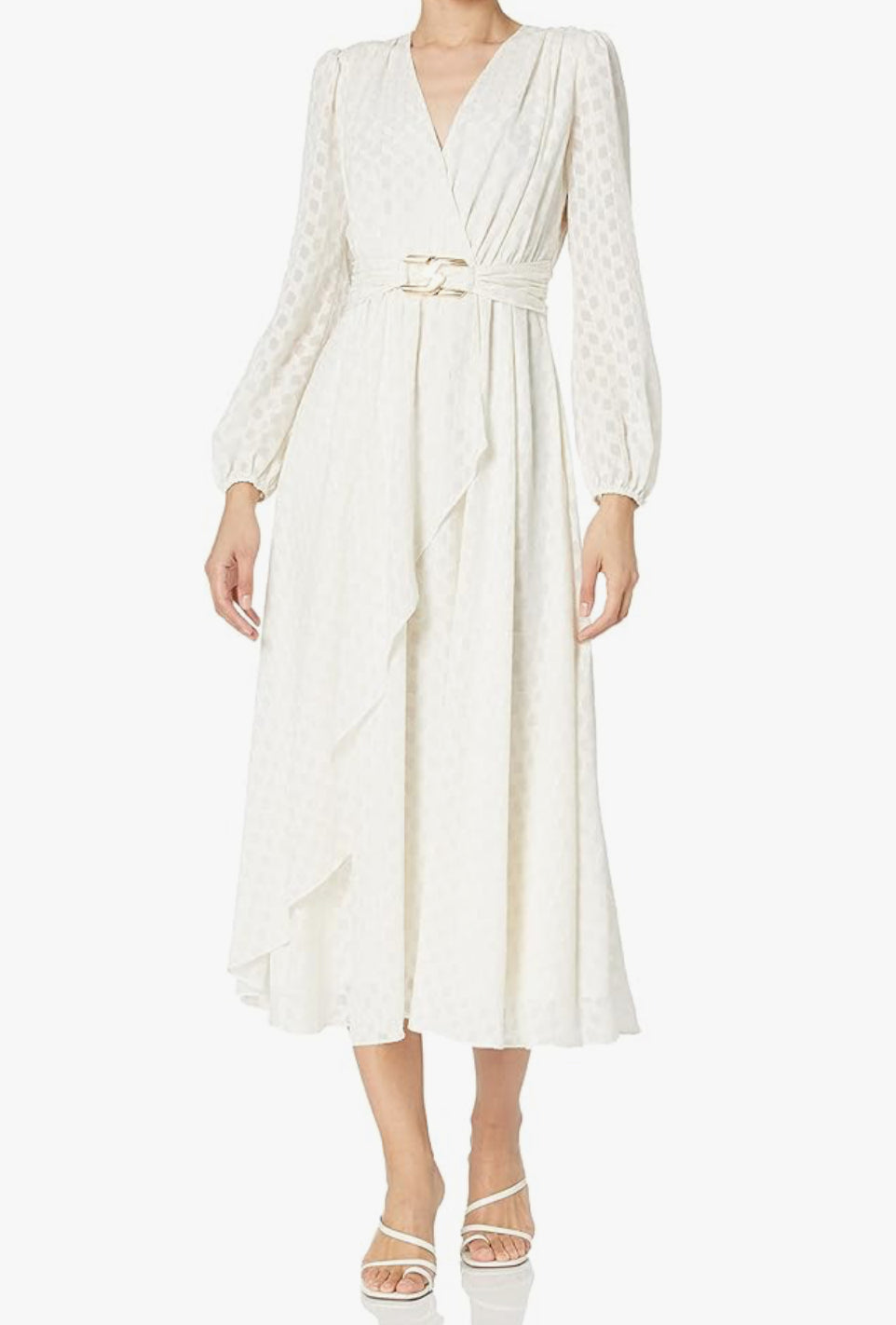 Shoshanna Emilie Belted Blouson Sleeve Midi Dress - Ivory