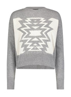 Minnie Rose Cashmere Ski Out West Crew Cropped Pullover Sweater - Silver Grey/White