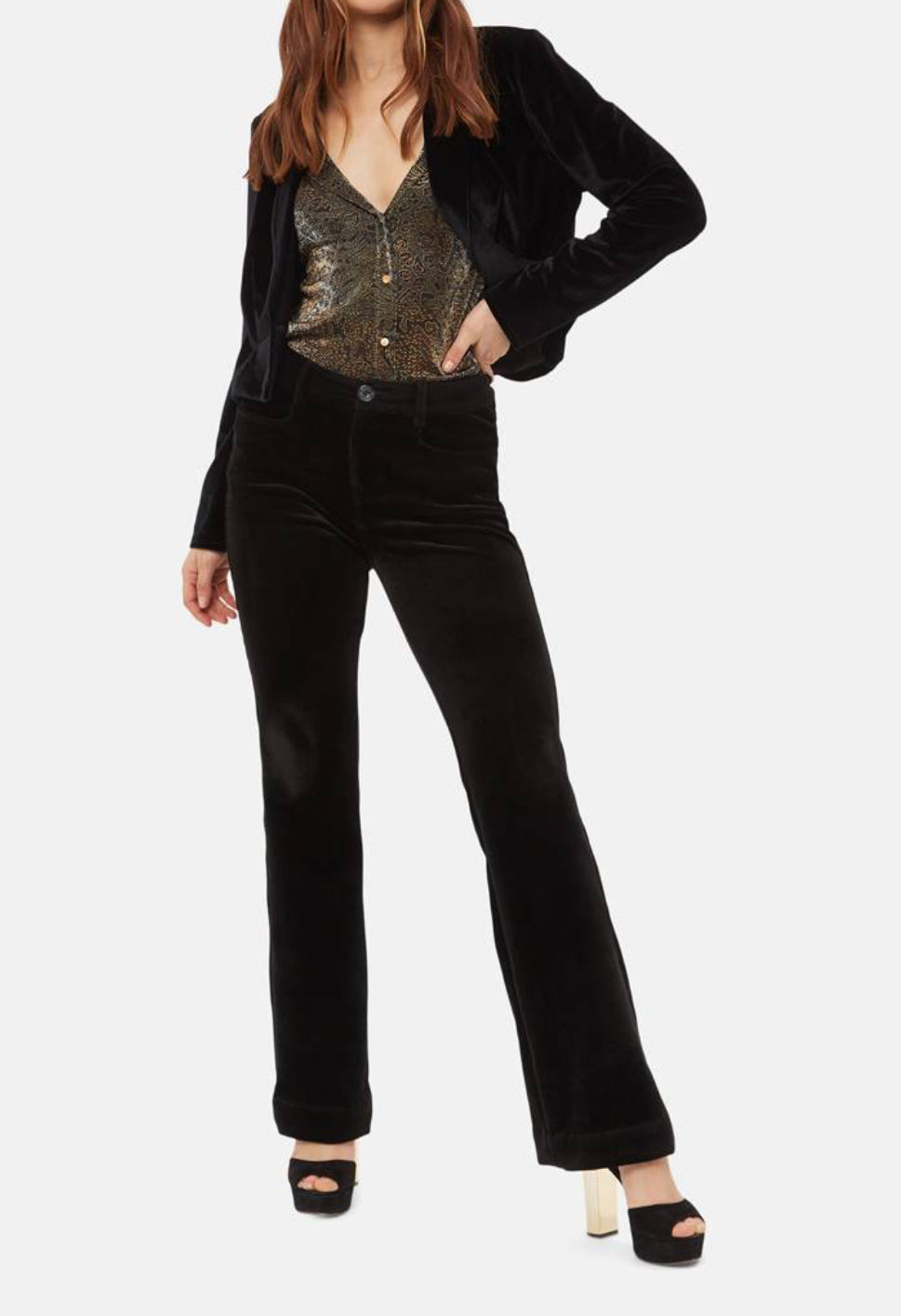 Traffic People Briar Cropped Velvet Jacket - Black