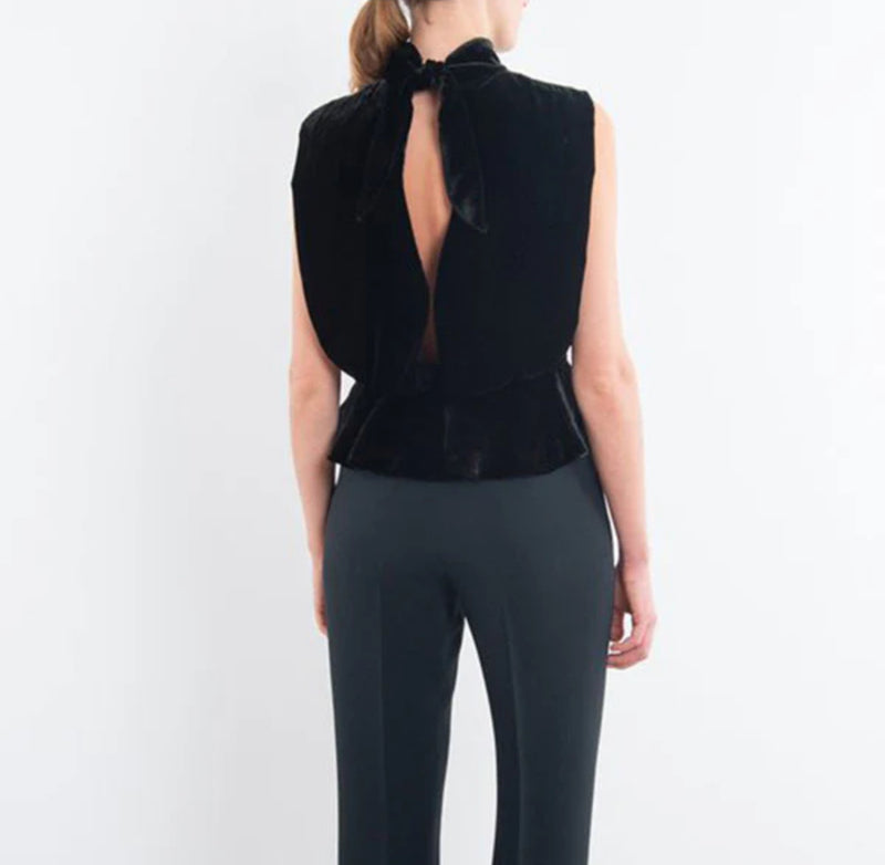 Saloni Fleur Velvet Top - Black/Crystal Rose