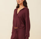 Monrow Supersoft Fleece V Hoody With Silky Piping - Merlot
