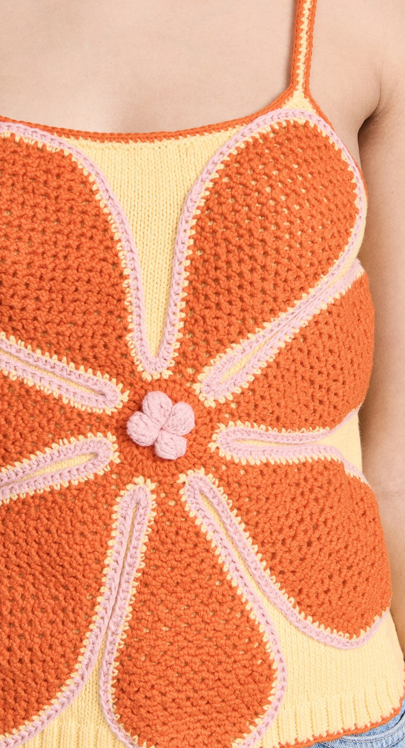 Lingua Franca Crochet Flower Tank - Pale Yellow
