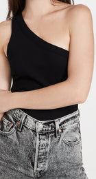 WSLY Rivington Cropped One Shoulder Tank - Black