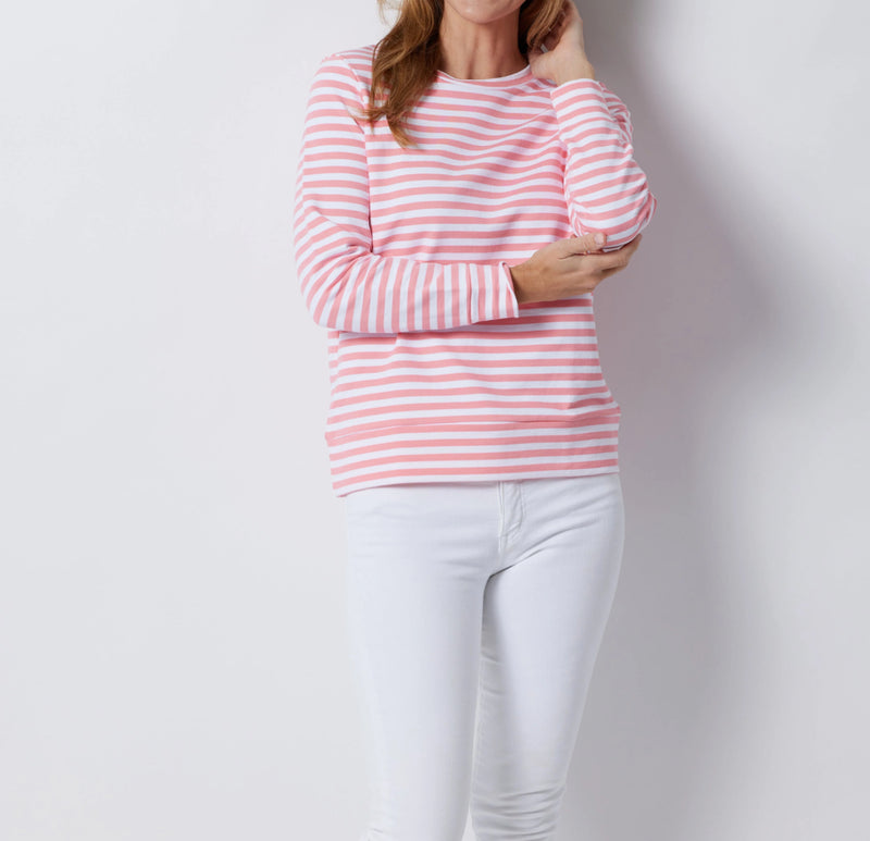 Sail to Sable Stripe Long Sleeve Sweatshirt - Coral/White