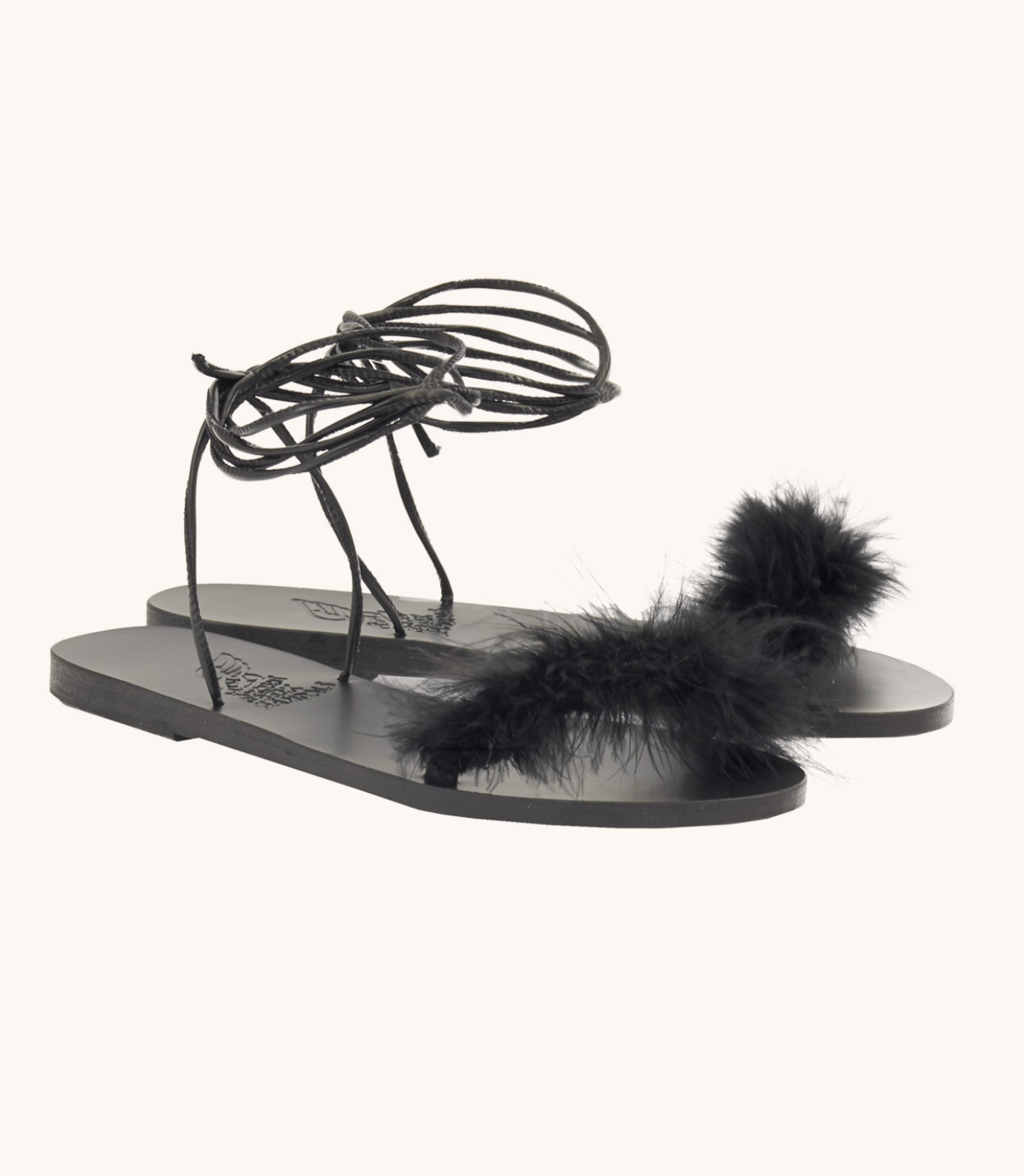 Ancient Greek Sandals Choros Marabu Feather Leather Sandal - Black