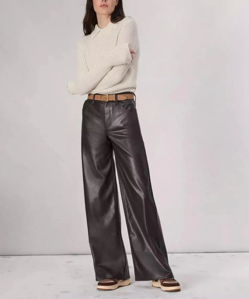rag & bone Sofie Faux Leather Pants - Dark Brown
