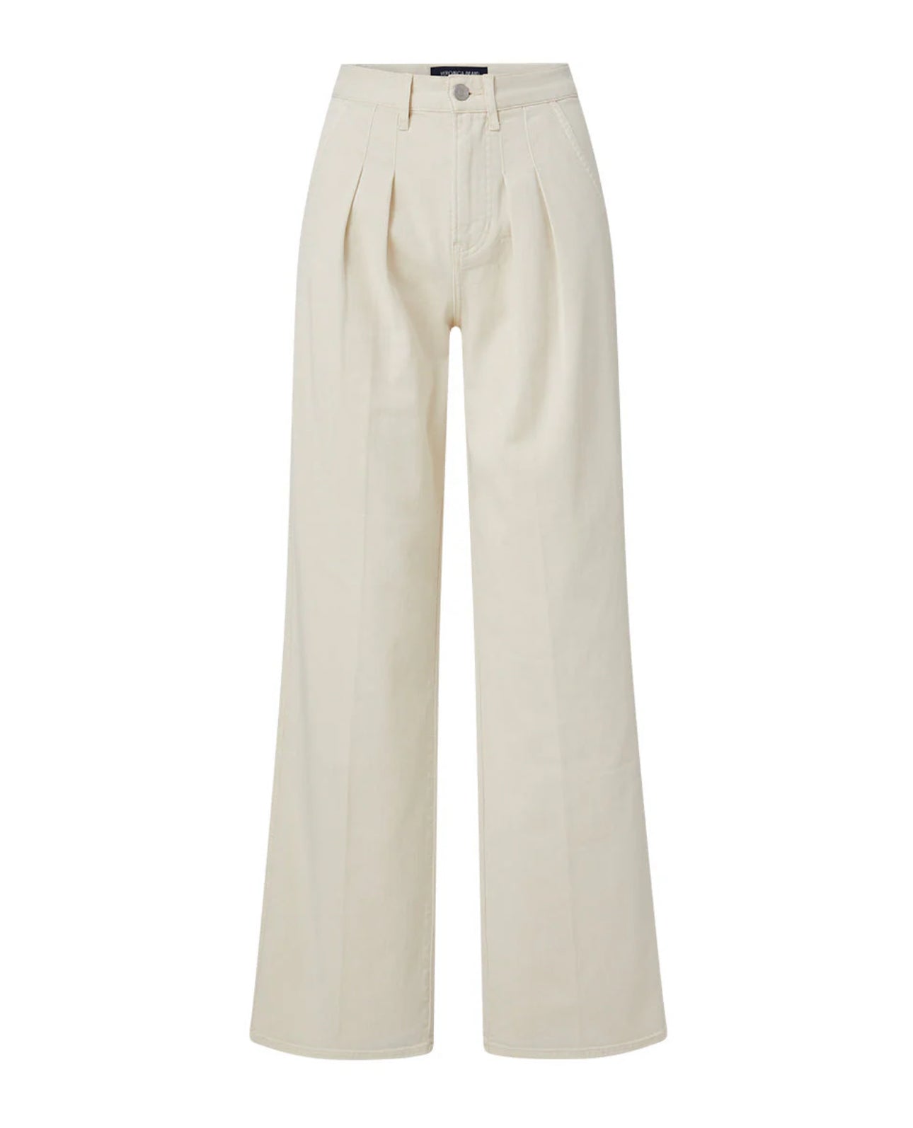 Veronica Beard Mia Pleated Wide-Leg Jean - Ecru